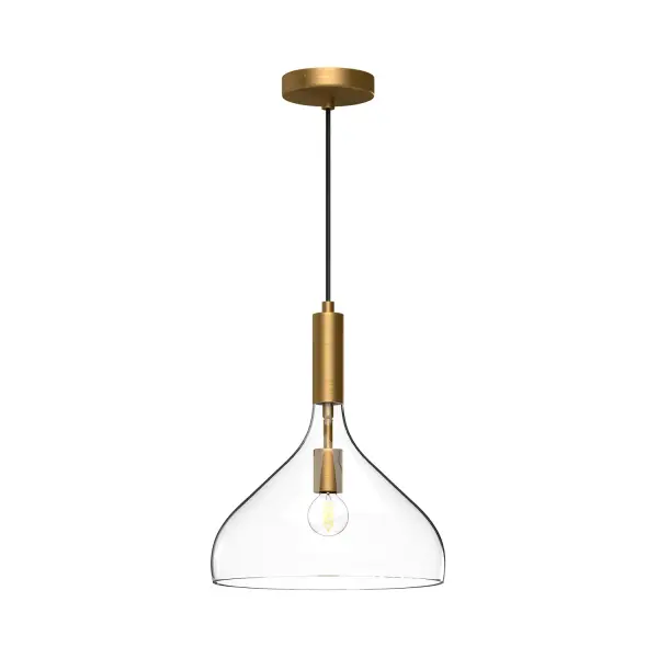 The Belleview pendant combines classic cottage charm with versatile styling through its distinctive genie-bottle clear glass shade and aged gold metalwork. Perfect for kitchen islands or dining areas seeking warm, inviting illumination.