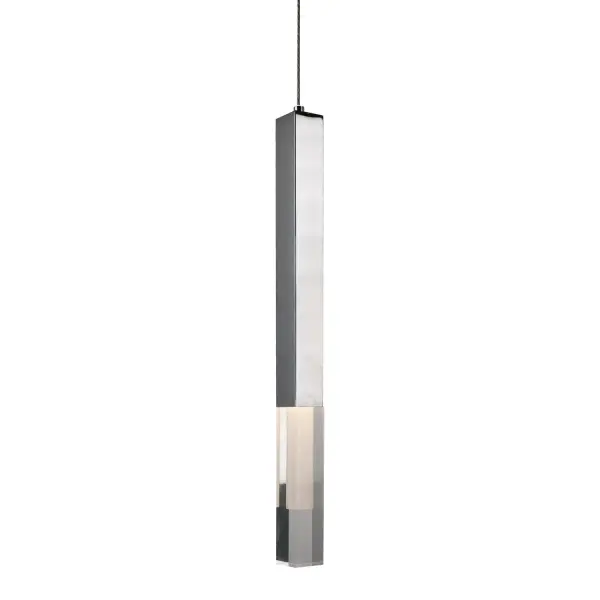 The Martelo pendant combines polished chrome with quartz-like acrylic segments for a dramatic, modern look. Its compact 5-inch size makes it perfect for multiples over islands or as accent lighting in contemporary spaces.