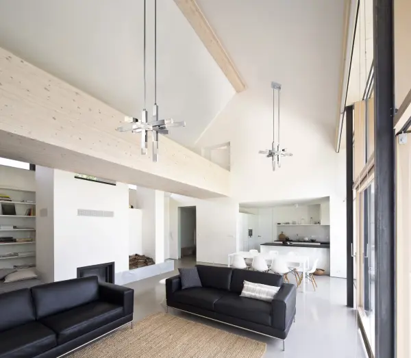 The Martelo pendant makes a bold statement with its geometric design featuring six polished chrome bars with quartz-like acrylic ends. Integrated LED technology provides warm illumination while the clean lines and perpendicular stacking create dramatic visual interest perfect for contemporary spaces. - alternate view