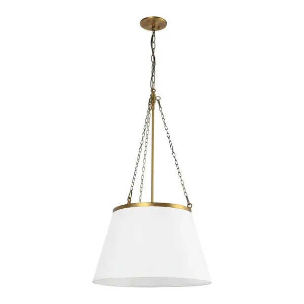 The Speakeasy pendant captures the glamour of 1920s New York with its Art Deco-inspired design. The white linen empire shade softens light beautifully while the aged gold metallic hub adds vintage charm to any space. - alternate view