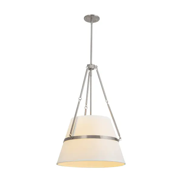 The Oliver pendant combines cozy white linen with bold matte black metalwork, creating an inviting focal point perfect for entertaining spaces. Its 18-inch drum shade provides warm, diffused light while the strong geometric framing adds visual interest.