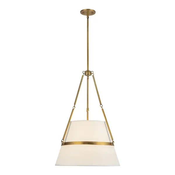 The Oliver pendant combines cozy white linen with bold matte black metalwork, creating an inviting focal point perfect for entertaining spaces. Its 18-inch drum shade provides warm, diffused light while the strong geometric framing adds visual interest. - alternate view