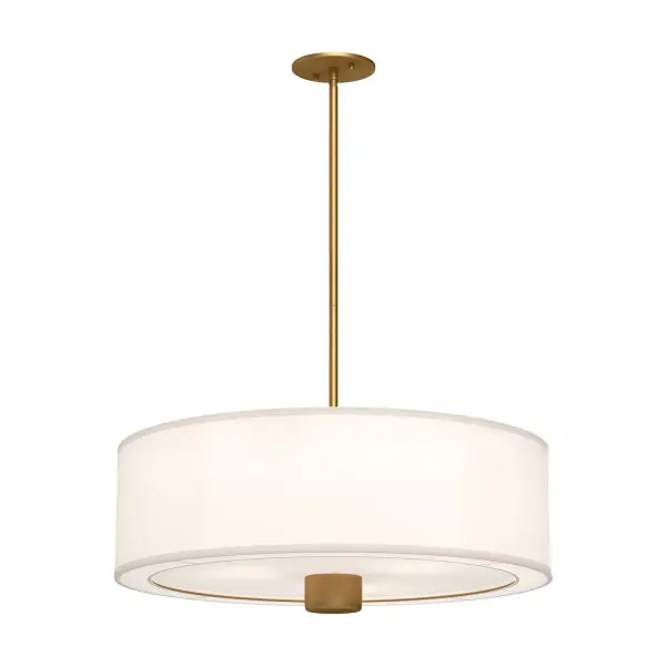 The Theo pendant beautifully bridges traditional and contemporary design with its clean drum shade and jewelry-inspired metallic accents. The white linen shade provides soft, diffused light while the matte black finish adds modern sophistication.