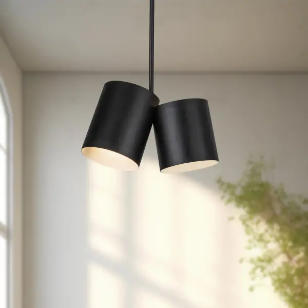 The Keiko pendant brings playful asymmetry and vintage-inspired design to contemporary spaces. Its dual-shade silhouette in luxurious Brushed Gold adds artful energy while maintaining versatile functionality across multiple rooms. - alternate view