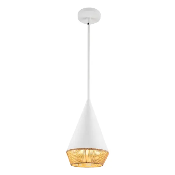 The Daphne pendant blends mid-century geometry with organic warmth through its angular metal frame and natural rope detailing. At 7 inches, it's perfectly scaled for intimate spaces or clustered installations.