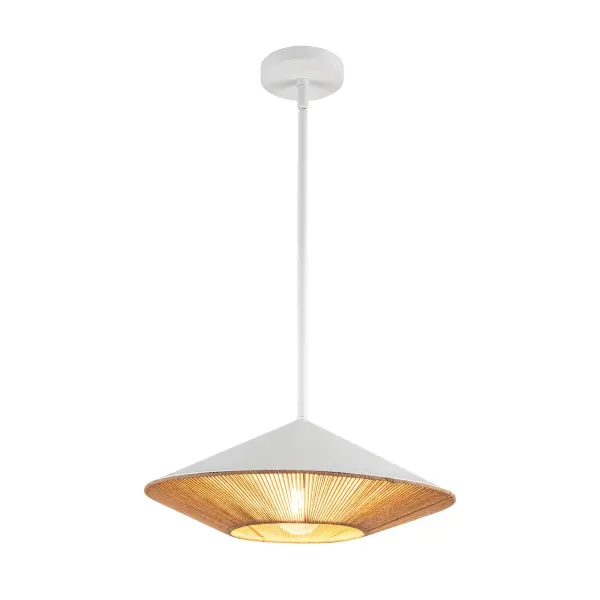 The Daphne pendant blends mid-century geometry with organic warmth through its angular metal frame and natural rope detailing. At 15 inches, it's perfectly scaled for intimate spaces while making a bold design statement.