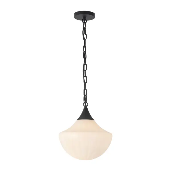 The Farrah pendant brings Moroccan swag chandelier charm to modern spaces with its unique ribbed opal glass and brushed gold finish. Versatile and adaptable, it works beautifully as a single statement piece or in multiples.
