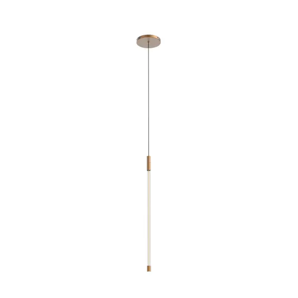 The Motif pendant combines clean contemporary lines with warm LED filament technology in a striking refractive cylinder. Its 21-inch size makes it versatile for dining rooms, kitchen islands, and bedrooms while the brushed gold finish adds sophisticated warmth.