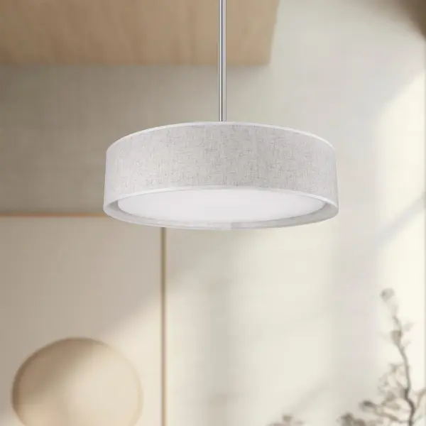 The Dalton 16-inch pendant combines hand-tailored fabric elegance with modern LED technology. Its organza or textured linen shade surrounds a polymeric diffuser for even light distribution, while 5 selectable color temperatures offer versatility. - alternate view