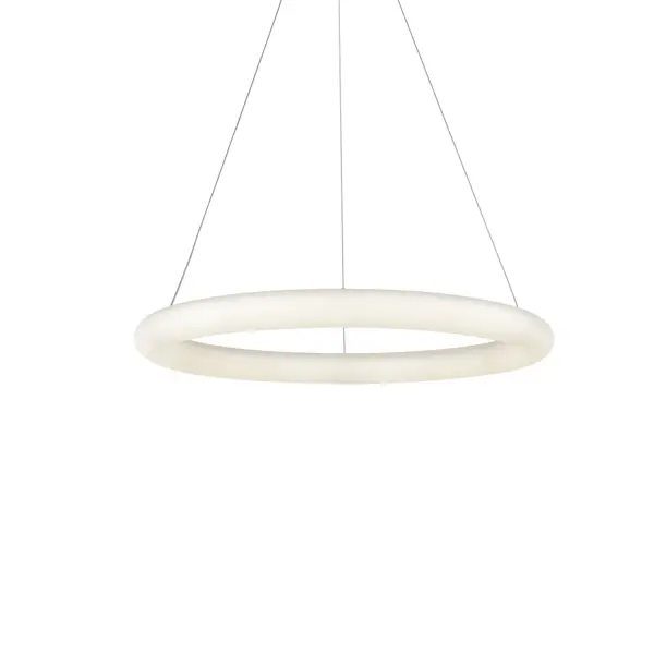 The Cumulus Minor delivers a striking modern aesthetic with its continuous illuminated ring design. The compact 24-inch diameter provides bright, uniform LED light while maintaining an airy visual presence perfect for contemporary spaces.
