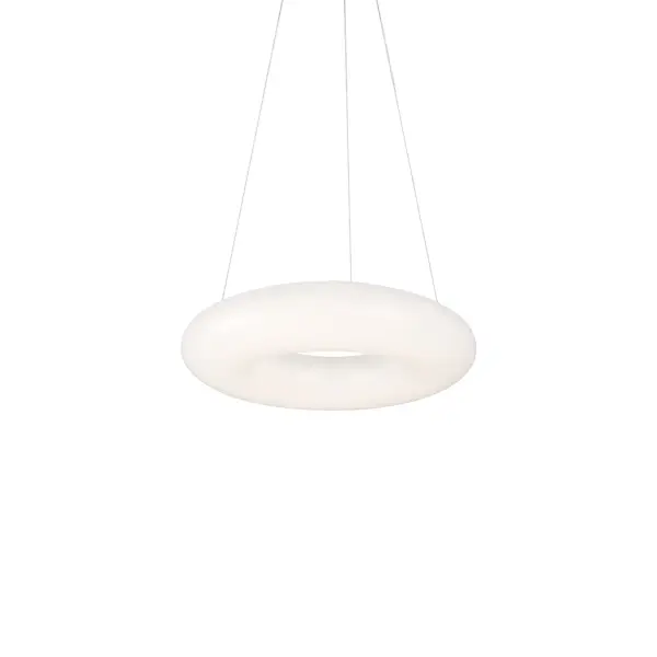 The Cumulus pendant delivers a radiant ring of warm white LED light in a clean, contemporary design. Its 12-inch diameter makes it ideal for kitchen islands, dining nooks, or bedroom accents. Dimmable and sloped ceiling compatible.