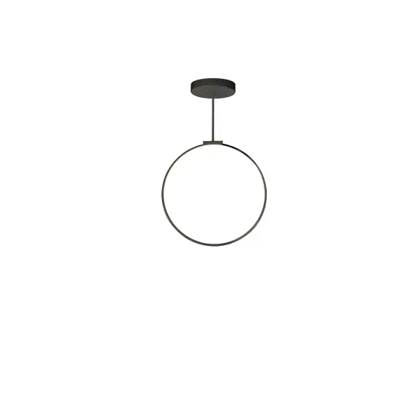 The Cirque pendant features a sleek aluminum ring design with integrated LED technology and flexible diffuser for even light distribution. Its contemporary circular profile and up/down lighting make it versatile for multiple spaces.