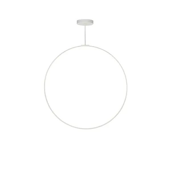 The Cirque 48-inch pendant delivers bold contemporary design with its oversized aluminum ring and integrated LED technology. The flexible silicon-rubber diffuser provides both up and down light for ambient illumination.