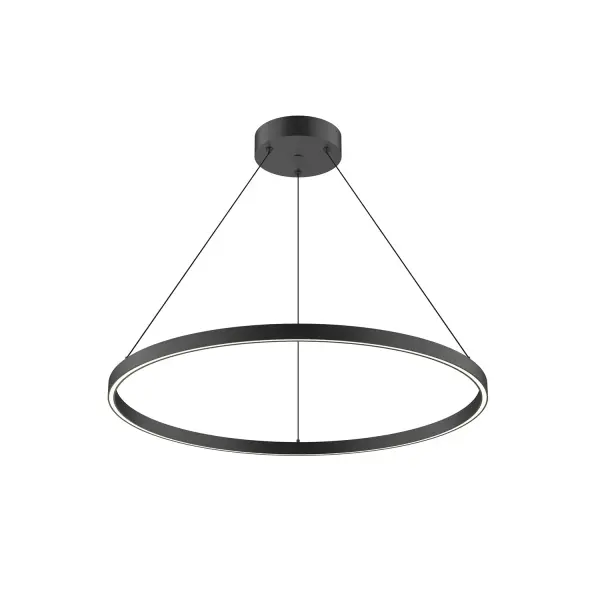 The Cerchio 32-inch pendant combines extruded aluminum construction with a flush silicone diffuser for clean, contemporary lighting. Integrated 3000K LED provides warm white illumination perfect for task and ambient lighting over dining tables and kitchen islands.