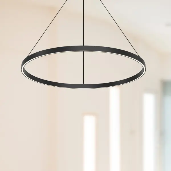 The Cerchio 32-inch pendant combines extruded aluminum construction with a flush silicone diffuser for clean, contemporary lighting. Integrated 3000K LED provides warm white illumination perfect for task and ambient lighting over dining tables and kitchen islands. - alternate view