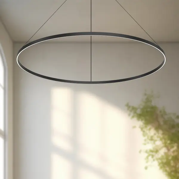 The Cerchio 60-inch pendant combines extruded aluminum construction with a flush silicone diffuser for clean, contemporary lighting. Integrated 3000K LED provides warm illumination perfect for dining and kitchen spaces. - alternate view