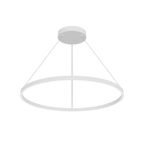 The Cerchio 36-inch pendant combines modern minimalism with functional elegance. Its extruded aluminum construction and brushed gold finish create a refined statement piece, while integrated LED technology provides efficient, warm illumination.