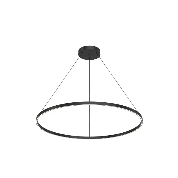 The Cerchio 48" pendant combines architectural elegance with functional illumination. Its extruded aluminum rectangular profile and brushed gold finish create a refined statement piece, while integrated LED technology provides warm ambient and task lighting.