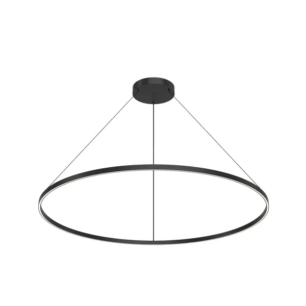 The Cerchio pendant makes a bold architectural statement with its 60-inch extruded aluminum profile and dual-direction LED lighting. The brushed gold finish adds warmth while the flush silicone diffuser provides even illumination.