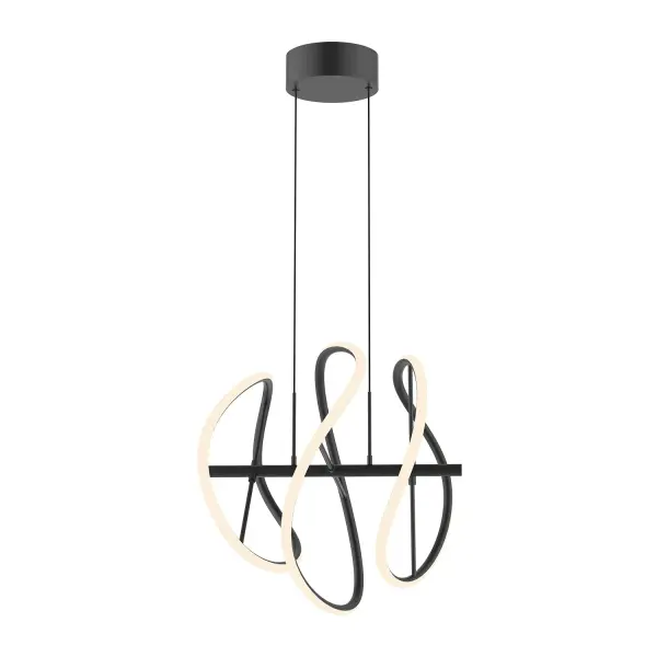 The Collide pendant transforms lighting into art with curved LED strips and frosted diffusers colliding with powder-coated black aluminum. This 16-inch statement piece delivers warm 3000K illumination while serving as a sculptural focal point.
