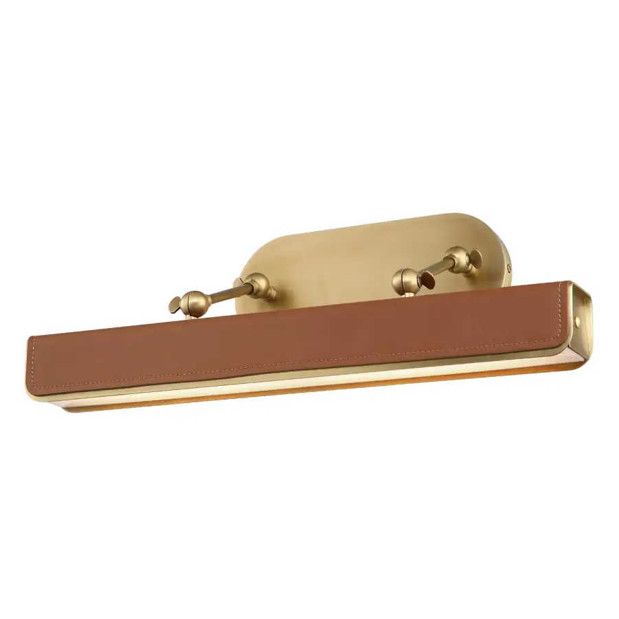 Elegant Picture Light with Warm Brass and Leather Accents - Image 2