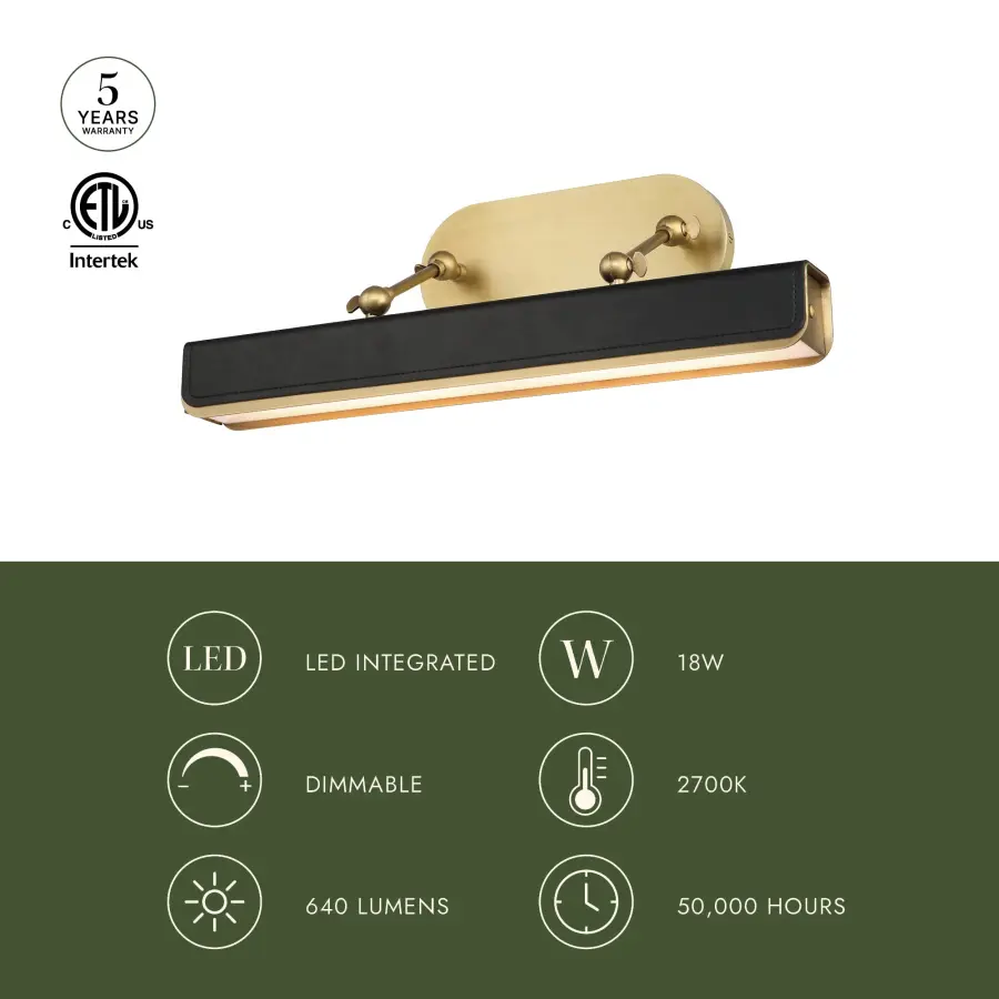 Elegant Picture Light with Warm Brass and Leather Accents - Image 4