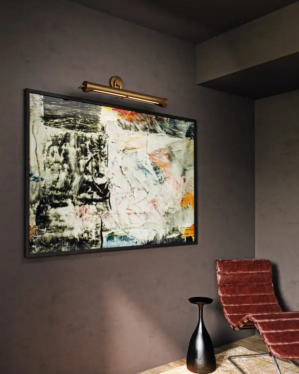 The Wynwood 32-inch picture light blends industrial hardware with soft opal glass for a transitional aesthetic. Vintage machinery-inspired details like metal loops add character while providing focused illumination for artwork. - alternate view