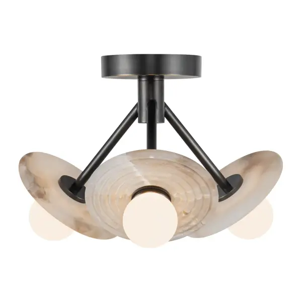 The Dahlia Semi-Flush Mount brings nature-inspired luxury to any space with ribbed alabaster plates and opal glass accents. Each piece features unique natural veining, creating soft diffused lighting perfect for intimate spaces.