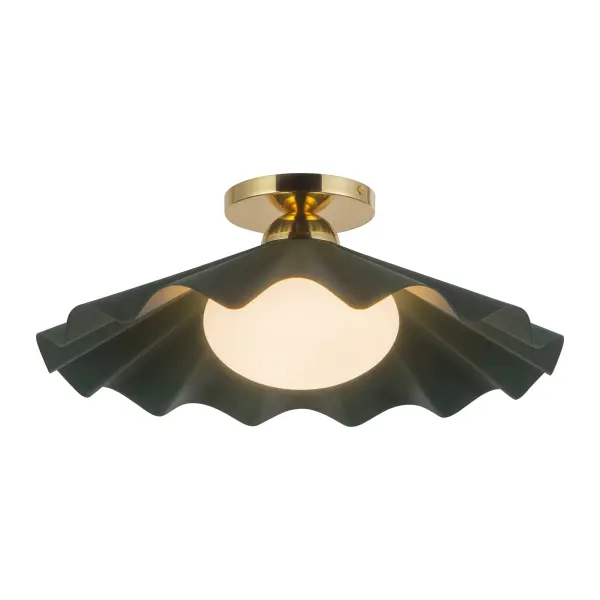 The Furrow Semi-Flush Mount by Jason Koharik transforms the beauty of the world's largest clam into a stunning lighting sculpture. Featuring ruffled metal shells in brushed gold with opal glass diffusers, this piece delivers warm ambient light with artistic sophistication.