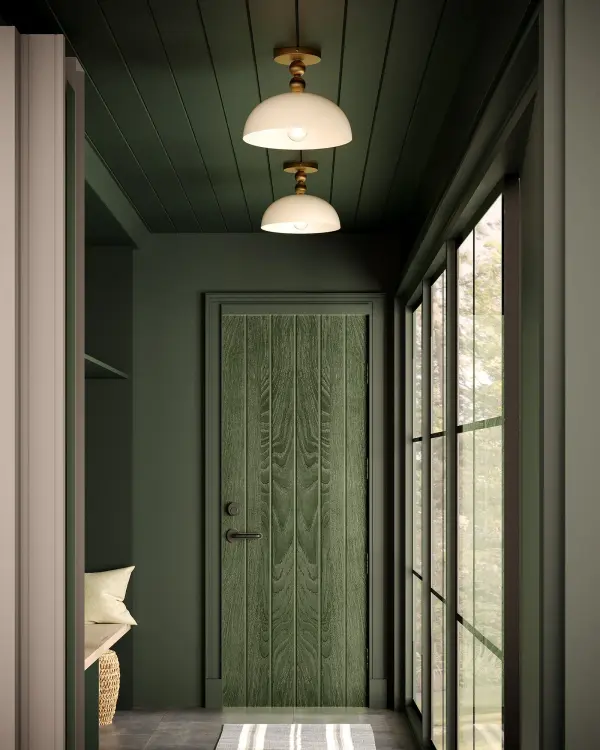 The Paisley semi-flush mount combines vintage-inspired decorative metal beads with a contemporary glossy opal glass dome shade. At 12 inches, it's perfectly sized for hallways, entryways, and smaller spaces where ceiling clearance matters. - alternate view