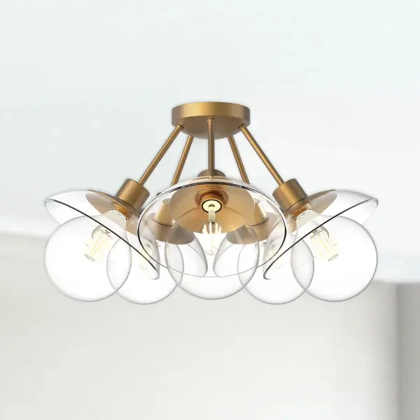 The Francesca semi-flush mount blends classic Sputnik styling with contemporary glass petals, creating a striking focal point. Its 20-inch diameter makes it ideal for smaller spaces like hallways and bedrooms. - alternate view