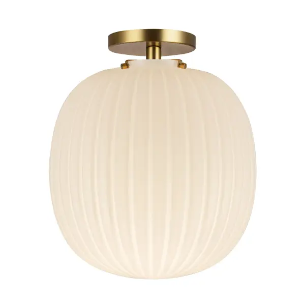The Cherise Semi-Flush Mount brings 1920s candy shop nostalgia to life with its distinctive bonbon-shaped ribbed opal glass shade. Perfect for adding vintage character to hallways, entryways, and kitchens while providing soft, inviting illumination.