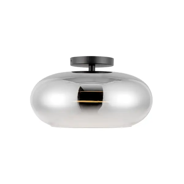 The Trinity 14-inch semi-flush mount combines contemporary black and chrome finishes with integrated LED technology. Perfect for hallways, entryways, and kitchens, this fixture offers warm 3000K lighting with dimmable functionality. - alternate view