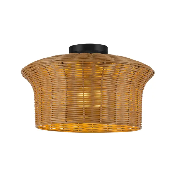 The Kai Semi-Flush Mount combines organic rattan texture with brushed gold accents for a warm, statement-making fixture. Perfect for adding coastal-modern charm to compact spaces with standard ceiling heights. - alternate view