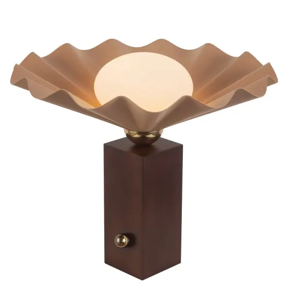 The Furrow Table Lamp is a stunning conversation piece that blends organic inspiration with refined craftsmanship. Designer Jason Koharik's clam-shell motif creates visual intrigue, while brushed gold, walnut wood, and soft opal glass deliver warmth and elegance.