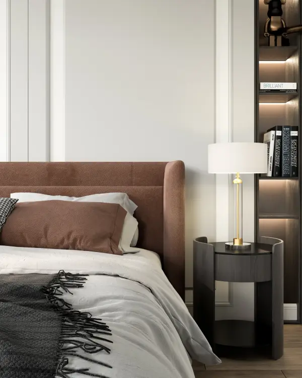 The Sasha table lamp combines clear glass with a metallic stem and white linen drum shade for a refined, versatile look. Its classic modern design adds elegance to bedrooms, offices, and living spaces. - alternate view