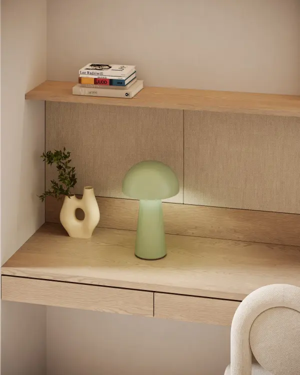 The Asher brings iconic mushroom-style design into the modern era with integrated LED technology and rechargeable battery. Perfect for flexible lighting needs across any room, this compact 8-inch lamp combines portability with timeless mid-century aesthetics. - alternate view