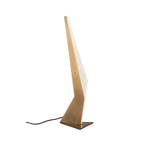 The Tachi Table Lamp combines geometric modern design with Japanese blade-inspired aesthetics. Featuring integrated LED light guide technology and frosted acrylic diffusers, it delivers warm ambient lighting in a sophisticated Urban Bronze finish.