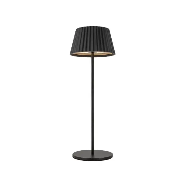 Dario features a modern pleated metal shade and an intuitive hold-to-dim feature, it redefines convenience. With Dario, rechargeable ambiance is at your fingertips, effortlessly adjustable to suit any mood. Illuminate your space with grace and ease, courtesy of the Dario integrated LED table lamp. Collection: Dario Finish: Black Glass: Frosted Acrylic Diffuser Width: 5.38" Height: 14.75" Length: 5.38" Wire: Black Canopy: D4.75" x H0.375" Maximum Wattage: 3.00 W Bulb Type: LED Light Source: LED Light Output: 200.00 lm Delivered Lumens: 115.00 lm Color Temperature: 2700 K CRI: 90 Material: Steel + Acrylic Country of Origin: China Safety Listing: ETL Safety Rating: Damp LED Spec Sheet Instructions