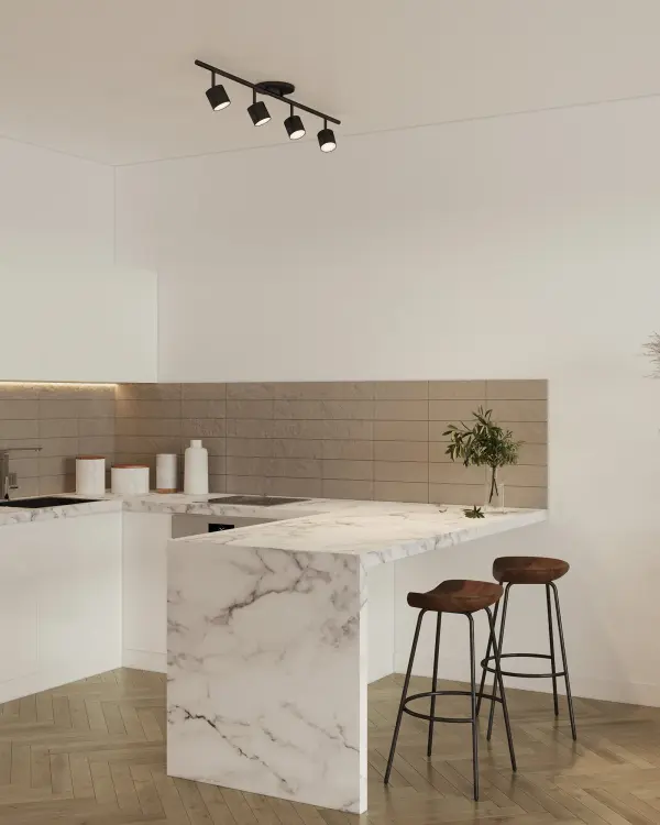 The Lyra track light combines sleek modern design with exceptional functionality. Its die-cast aluminum construction and diffusive glass lens deliver quality illumination, while 360° horizontal rotation and 90° vertical pivot provide ultimate directional control. - alternate view