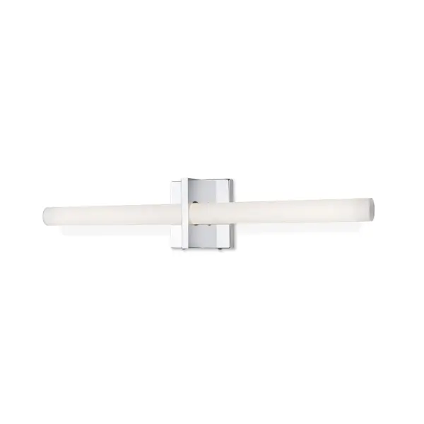 The Camden vanity light brings industrial-inspired design to modern bathrooms with its geometric steel construction and cylindrical opal tube. The integrated LED provides warm, even illumination perfect for grooming tasks.