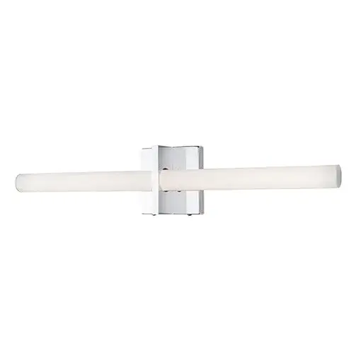 The Camden vanity light brings industrial-inspired design to modern bathrooms with its geometric steel construction and cylindrical opal tube. The integrated LED provides warm, even illumination perfect for grooming tasks. - alternate view