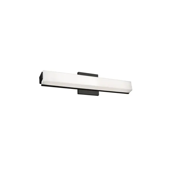 The Latitude vanity light combines modern geometric design with practical functionality. Its extruded rectangular diffuser and offset square caps create a sophisticated look, while the sliding lamp assembly allows for customized positioning during installation.