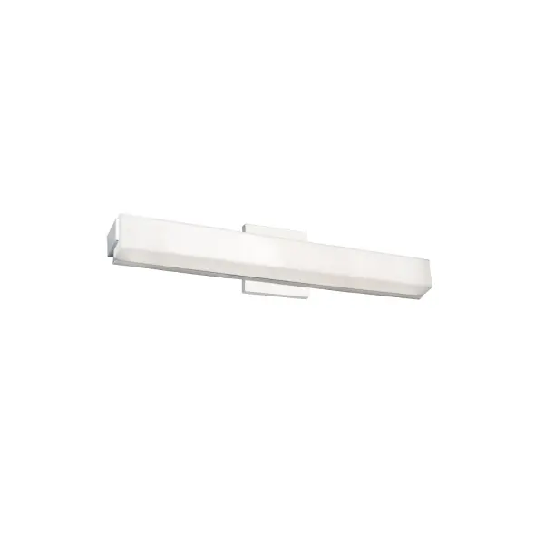 The Latitude vanity light combines minimalist geometric design with practical versatility. Its extruded rectangular diffuser and offset square caps create a sophisticated modern aesthetic, while the adjustable mounting track allows for ideal positioning during installation. - alternate view