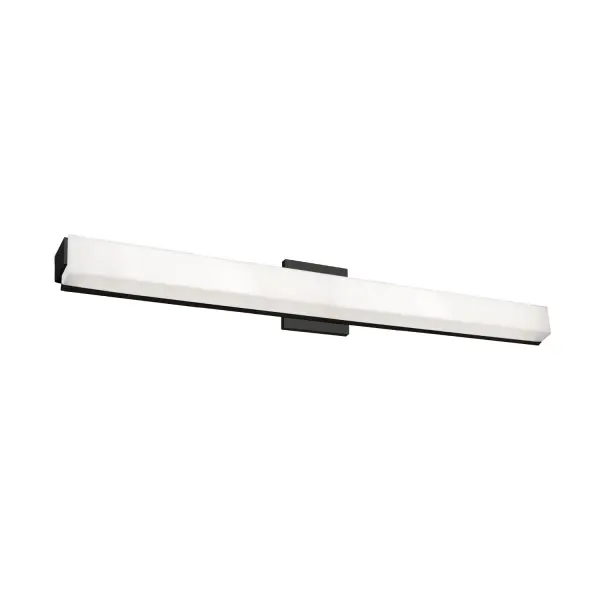 The Latitude 37-inch vanity light combines minimalist geometric design with practical functionality. Its extruded rectangular diffuser and offset square caps create a sophisticated modern aesthetic, while the adjustable mounting track allows for ideal positioning during installation.