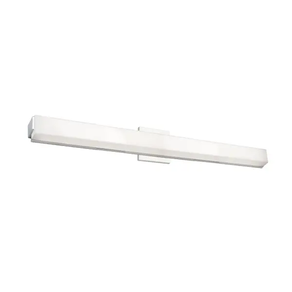 The Latitude 37-inch vanity light combines minimalist geometric design with practical functionality. Its extruded rectangular diffuser and offset square caps create a sophisticated modern aesthetic, while the adjustable mounting track allows for ideal positioning during installation. - alternate view