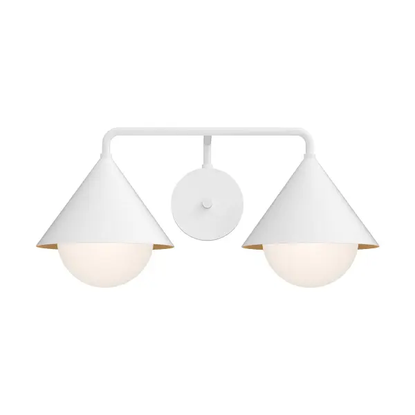 The Remy vanity light brings Japandi design principles to your bathroom with clean triangular shades and brushed gold finish. Its 21-inch width makes it perfect for medium vanities while the opal glass provides soft, flattering illumination.