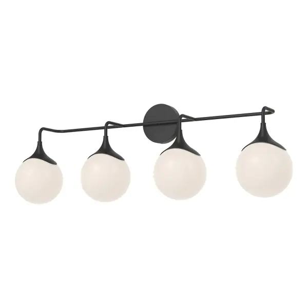 The Nouveau vanity light brings 1920s Art Nouveau sophistication to contemporary bathrooms with its curved metal detailing and vintage-inspired structure. At 35 inches wide, it provides ample illumination while the aged gold finish and opal matte glass create a luxurious, timeless aesthetic. - alternate view