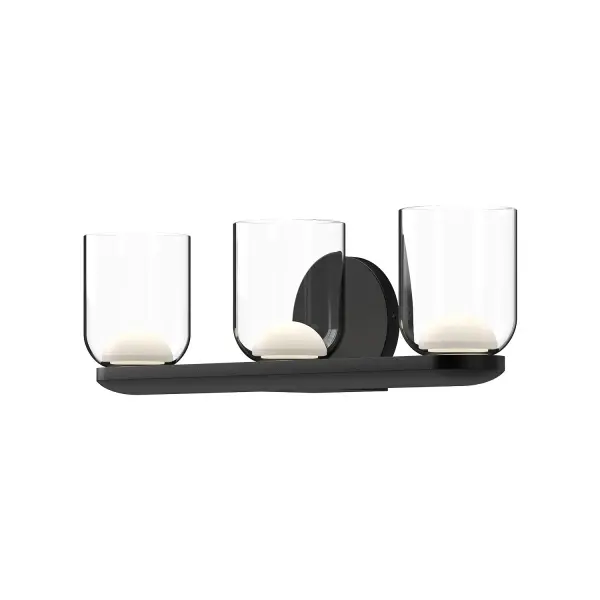 The Cedar vanity light combines whimsical frosted diffusers with clear glass shades for a contemporary look. Integrated LED with warm 3000K lighting offers energy efficiency and versatility with multiple mounting options.