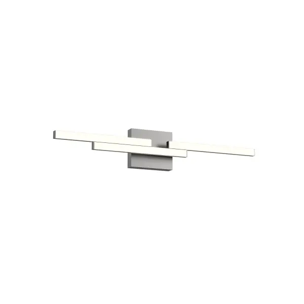Two layers of straight metal bands combine to form an asymmetric architectural appearance. The offset illuminated components create a dynamic lamp that changes visually depending on your viewpoint. Collection: Anello Minor Finish: Black Glass: White Acrylic Diffuser Width: 26.63" Height: 1.75" Extension from Wall: 2.75" Canopy: W5.5" x H4.75" x E1.25" Maximum Wattage: 20.00 W Light Source: LED Light Output: 1700.00 lm Delivered Lumens: 1175.00 lm Color Temperature: 3000 K CRI: 90 Rated Average Life: 50,000 Voltage: 120.00 V Material: Aluminum + Acrylic Country of Origin: China Safety Listing: ETL Safety Rating: Damp ADA Title 24 LED Spec Sheet Instructions